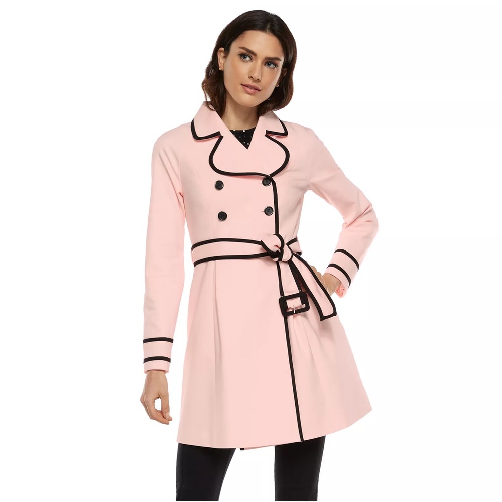 Woman’s Elle Magazine Pink Black Trenchcoat size 6 small